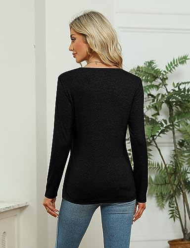 Image of SimpleFun Womens Tops Long Sleeve Shirts V Neck Loose Twist Knot Fall Tunic