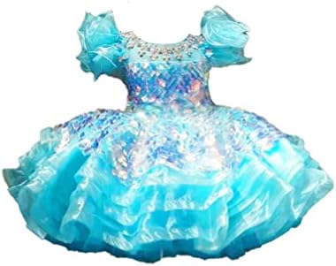 okeval Glitter Sequined Baby Girl Birthday Dress Knee Length Princess Cupcake Wedding Party Christmas Gown with Headpiece (as1, Age, 12_Months) Rainbow