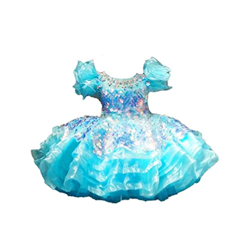 Okeval Glitter Sequined Baby Girl Birthday Dress Knee Length Princess Cupcake Wedding Party Christmas Gown With Headpiece (As1, Age, 12_Months) Rainbow #TOP1