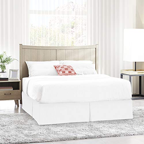 Image of Nestl Queen Bed Skirt - Damask Dobby Stripe Wrap Around Bed Skirt Queen Size - Double Brushed Microfiber 14 in Tailored Drop Pleated Bed Ruffle with Bed Skirt Pins - White