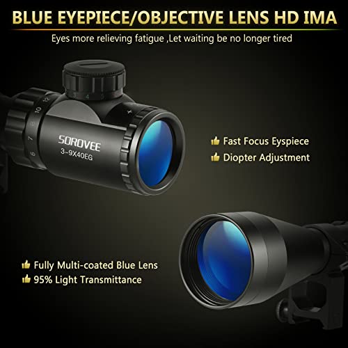 Sorovee Rifle Scope 3-9X40 Eg Red Green Rangefinder Illuminated Optical Tactical Airsoft Scopes For Hunting With 20Mm Free Mounts And Flip-Open Covers thumb #3
