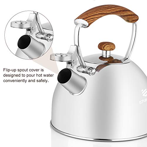 Tea Kettle for Stovetop Whistling Tea Pot, Food Grade Stainless Steel Teakettle Tea Pots for Stove Top, 2.6QT(2.5-Liter) Capacity with Capsule Base by ECPURCHASE