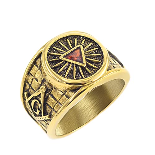 Anel De Sinete MaçôNico Masculino, Anel GóTico Vintage Embutido ZircãO Vermelho MaçôNico De AçO Inox