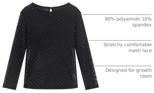 Image of Noomelfish Girls Lace Layering Tops Sheer Mesh Tee Shirts Blouse (5-12 Years)