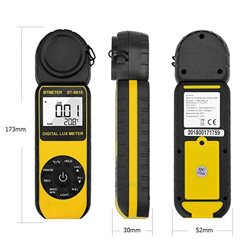Image of BTMETER Digital Illuminance Light Meter, Handheld Luxmeter 881E Photometer | Measure Lights 0.01-300,000 Lux (0.01-30,000 FC) Foot Candles, Par Meter for Plants Aquarium Light Tester, Backlight LCD