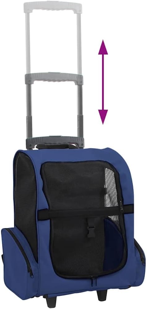 Blue Foldable Pet Trolley with Storage Pockets, Lightweight Pet Carrier for Small Dogs and Cats up to 22 lbs, Indoor Outdoor Use