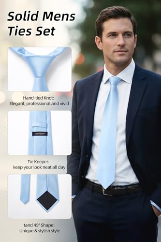 Image of HISDERN Mens Ties Solid Color Ties for Men Formal Necktie with Pocket Square Set Satin Silk Neck Tie Handkerchiefs Set
