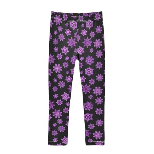 senya Girls Printed Leggings Yoga Pants Purple Snowflake Pattern for Kids in 4t to 10 Years, 4T