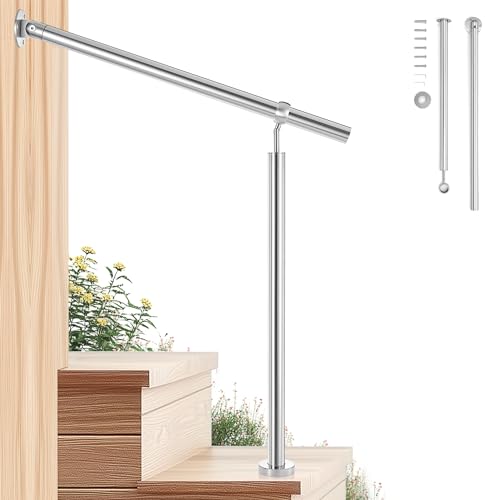 CO-Z Stainless Steel Handrail, 80x90 cm Interior Exterior Handrail for 1-2 Steps, Hand Support Railing for The Elderly & Others, Outdoor Indoor Bannister Rail with Wall Fittings and Metal Plugs