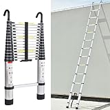 6.2M 20.3ft Aluminum Telescoping Ladder DIY Heavy Duty Extension Ladder with Roof Hook Kit Loft Fold