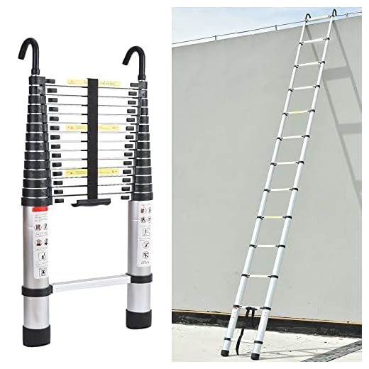 6.2M 20.3ft Aluminum Telescoping Ladder DIY Heavy Duty Extension Ladder with Roof Hook Kit Loft Folding Portable Ladder Max. Loading 150kg/330lb