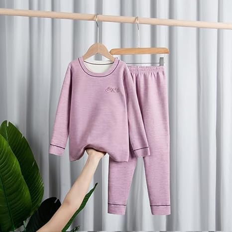 Image of KidsThermal Set | Soft Cotton Blend Full Sleeves Top & Bottom Nightwear | Warm Innerwear Suit for Boys & Girls in Multicolour