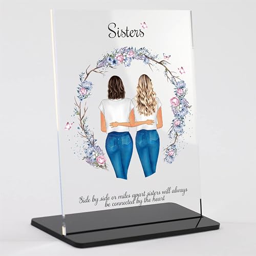 Personalised Sister Gift, Customisable Illustration Print on Acrylic Plaque with Stand, Birthday Gift for Sister, Custom Sister Present, Siblings Gift