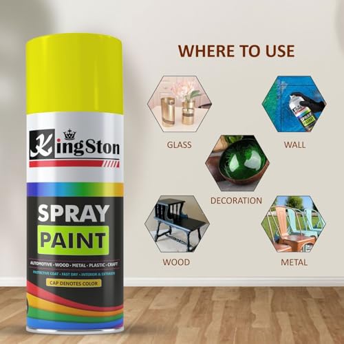 Image of Kingston Acrylic Spray Paint for Metal, Wood, Wall & Plastic, Multi-Surface DIY Paint, Quick Dry, Smooth Finish, 400ml Can, Canary Yellow, 1 Pc