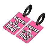 MECCANIXITY Luggage Tag, PVC Identifier Card Holder Label, Excuse Me, Not Your Bag Pattern Travel Bag Tag with Adjustable Strap for Baggage Suitcase, Pink 2 Pack