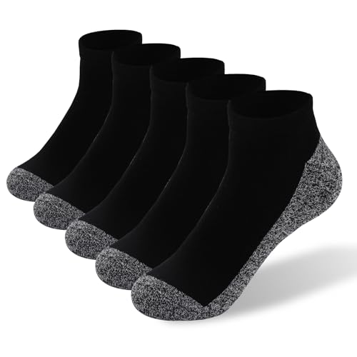 Kodal Copper Added Low Cut Ankle Socks, Breathable Cotton for Daily Wear Running Walking 5 Pairs Black