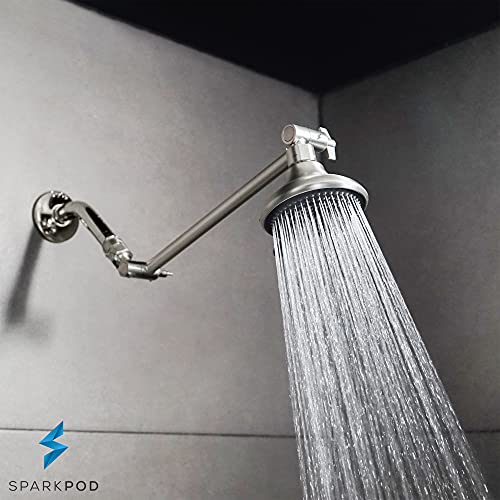 Shower Head Extension Arm By Sparkpod - 11" Solid Brass Shower Arm Extension With Universal Connection To Showerheads - Easily Adjustable Shower Arm For Rain Showerheads (Elegant Brushed Nickel) #TOP3