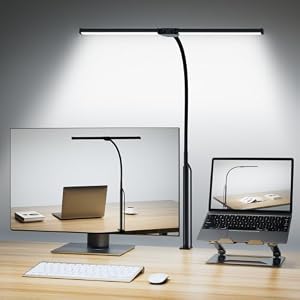 Voncerus LED Desk Lamp for Home Office, Double Head Desk Light with Clamp