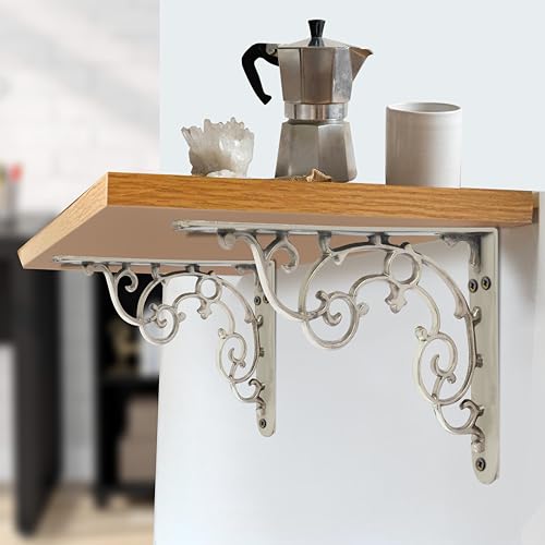 Image of Metal Handcrafted Shelf Bracket for Floating Shelves, L Angle Decorative L Shaped Corner Brace Joint Heavy Duty Wall Mounted Shelf Supporter, Corner Brace Holder | (Pack of 1 Pair, CP)