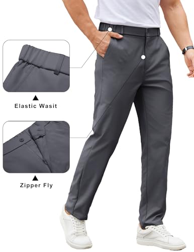 COOFANDY Mens Casual Dress Pants Relaxed Fit Lightweight Slacks Stretch Waist Twill Trousers Dark Grey2