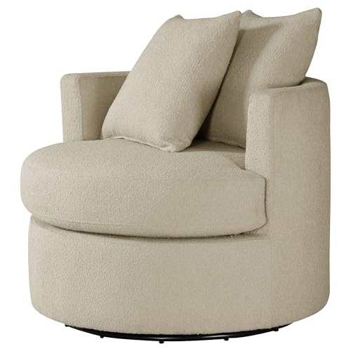 Sillón giratorio redondo de tela color Camel miniatura 5