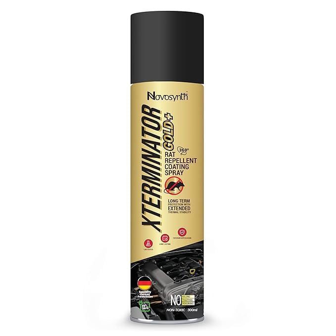 Image of Novosynth XTERMINATOR Gold+ Rat Repellent 300ml(Pack Of 10) Thermal Protection Coating Spray | Protect Engine & Wires In Car, Bike | Non Toxic | No Kill Only Repels | Upto 60 Days Protection