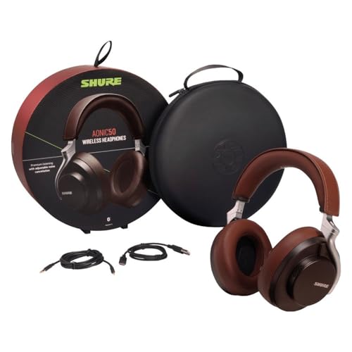 Image of Shure AONIC 50 Wireless Noise Cancelling Headphones, Premium Studio-Quality Sound, Bluetooth 5 Wireless Technology, Comfort Fit Over Ear, 20 Hours Battery Life, Fingertip Controls - Brown