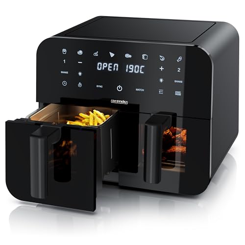 Arendo - Heißluftfritteuse Kamern - XXL Kapazität 2 Fächer – Sichtfenster Beleuchtung - Airfryer - Touchscreen - 3D Umluftsystem - Antihaftbeschichtung - Doppelkammer Dual Zone