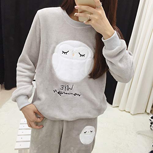 Pijama de manga comprida de flanela FENICAL com estampa de coruja de desenho animado para mulheres e
