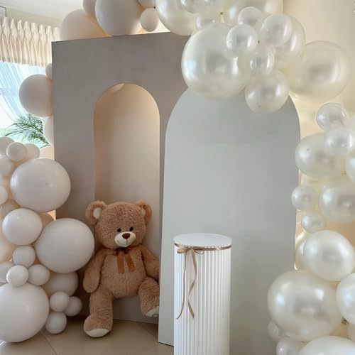 Image of White Nude Double Balloons, Neutral Balloons Double Stuffed Beige Balloons Pearl Sand White Balloons for Birthday Baby Shower Party Boho Theme Wedding Bridal Shower Anniversary Decorations Supplies