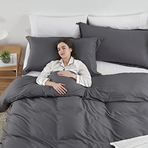 Image of Hearth & Harbor 3Pc Dark Grey Duvet Cover Set, Full Size, Soft Brushed Microfiber, 1 Duvet Cover 80x90in, 2 Pillow Shams, Button Closure | Soft Double Brushed Bedding Set, Button Closure, 1 Duvet Cover 80x90 Inches, 2 Pillow Shams