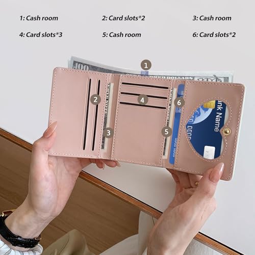 Eslcorri Cute Women Wallet Mini Cash Purse Small PU Leather Clutch Card Holder Slim Trifold Envelop Young Ladies Coin Pouch (B, Pink)3