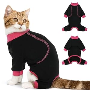DENTRUN Cat Hair Sticky Onesie, Cat Recovery Suit for Female Male Cat After Surgery, Kitten Surgical Cone Alternative Shirts Hair Spreading Prevent Clothes, Cat Pajama Apparel for Cats Only, XXL