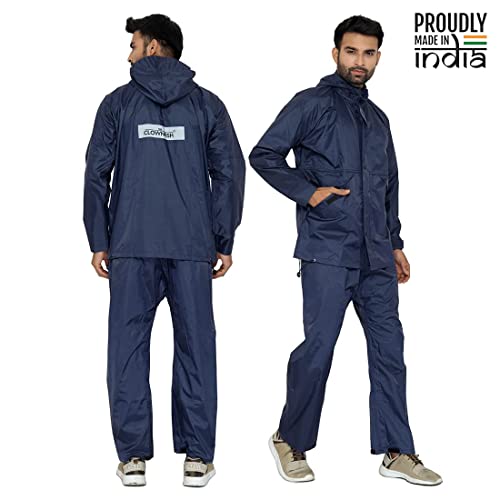 Image of THE CLOWNFISH ankle length Rain Coat for Men Waterproof for Bike Raincoat for Men with Hood Nylon Material. Set of Top and Bottom.