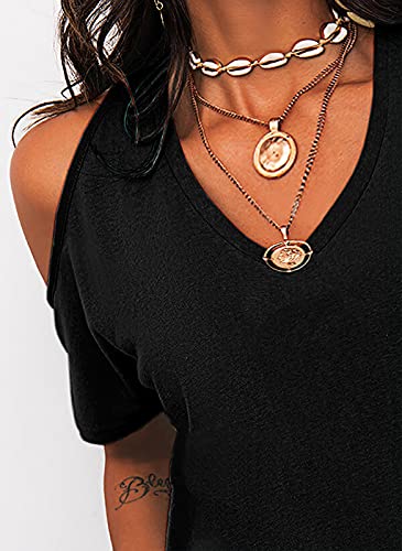 Eurivicy Women's Summer Cold Shoulder T-Shirt Casual Short Sleeve V Neck Blouse Top4