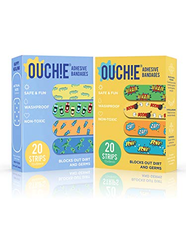 Image of Ouchie Non-Toxic Printed Bandages Double Combo (40 Pack) - Blue & Yellow