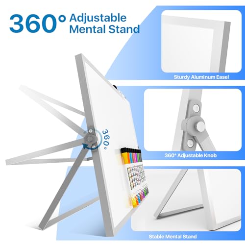 Marsrock Mini-Whiteboard A3 mit Ständer, zweiseitig, 30x40 cm, inkl. 10 Marker, 6 Magnete, 1 Schwamm. Tragbares Tisch White board für Planung, kleines magnetisches Whiteboard für Schule und Zuhause
