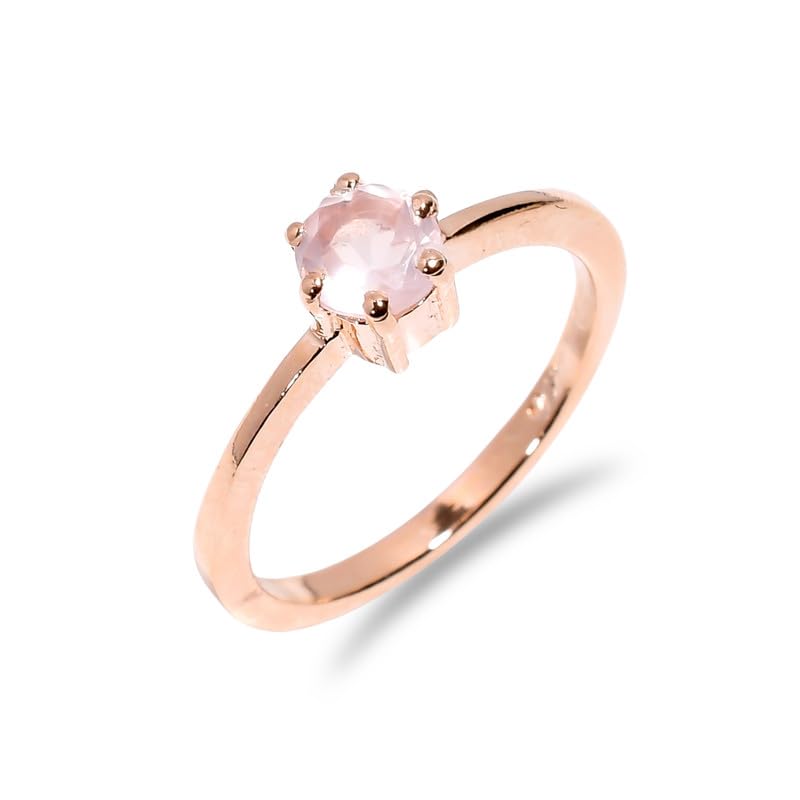 Bague avec pierre en quartz rose naturel pour promesse et fiançailles