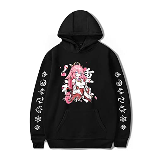 kewing Genshin Impact Hoodie Yae Miko Cosplay Imprimé Pull À Manches Longues Harajuku Anime Sweat avec Poche Cover
