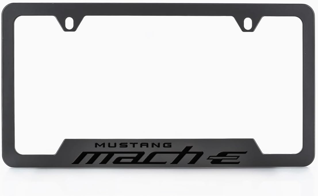 Ford Mach-E Black Coated Metal License Plate Frame with Exposed Chrome Mustang Mach-E Logo