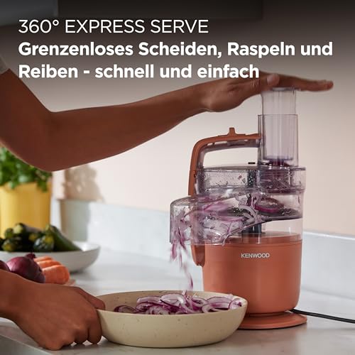 Kenwood MultiPro Compact - Processeur alimentaire avec Express Serve, lame en acier inoxydable, disques pour couper et râper, fonction Pulse, rouge argile (FDP23.140RD)