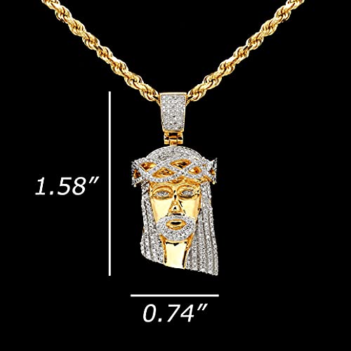 Lovebling 10K Yellow Gold 0.50Ctw (Carats) Diamond Jesus Head Pendant Charm [Square Bail] (1.58" X 0.74") #TOP3