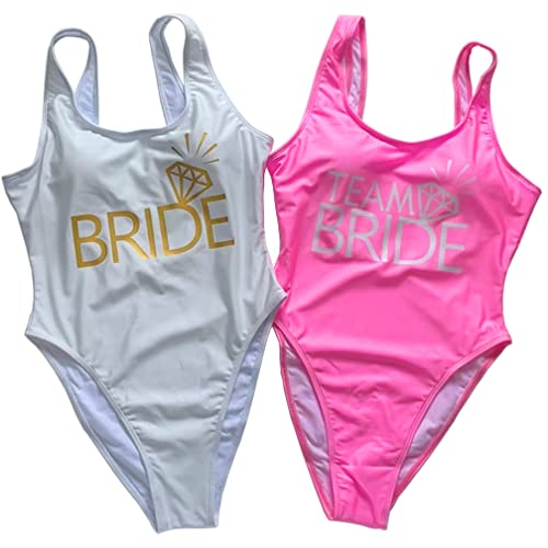 Muzhi Team Bride Swimsuit 80S/90S Inspired High Cut Low Back Padding One Piece Swimwear Bathing Suits Xlarge Baby Pink #TOP3