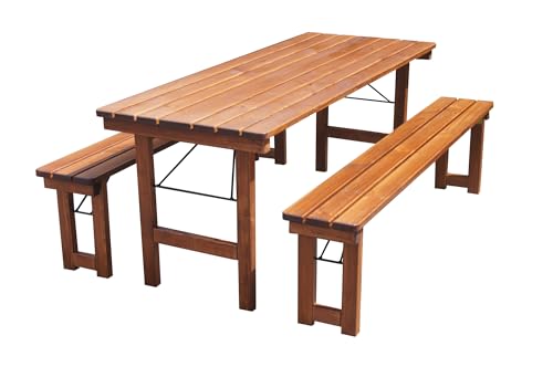 METRO Professional Conjunto Mesa y Bancos Plegables, 70 x 180 x 71.6 cm, marrón