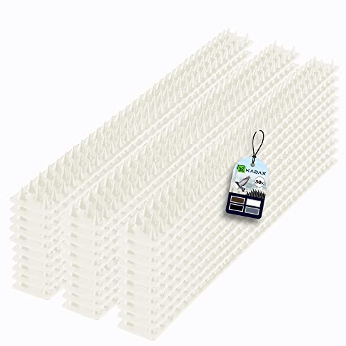 KADAX Lot de 30 pointes anti-pigeons - 15 m - En plastique - Pour oiseaux et chats - Protection contre les oiseaux - Protection contre les oiseaux - Pour balcon - Blanc