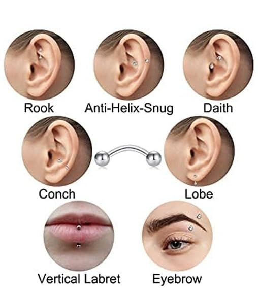 FECTAS 10PCS Eyebrow Rook Piercing Jewelry 16G Earrings Vertical Labret Lip Jewelry Curved Barbell Eyebrow Rings Tiny Small Belly Rings Ear Rook Helix Conch Daith Piercing Jewelry3