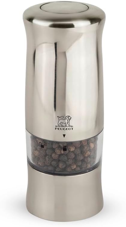Peugeot - Zeli Electric Salt Mill - Salt Grinder, Battery Powered - LED Light, ABS with Brushed Metal Finish, 5.5 inches