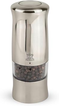 Peugeot - Zeli Electric Pepper Mill - Battery Powered - LED Light, ABS with Brushed Metal Finish, 5.5 inches