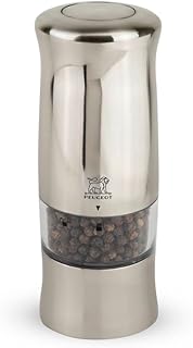 PEUGEOT - Moulin à Poivre Électrique Zeli 14 cm - Avec Eclairage - Poivre Noir Inclus - 6 Piles + Ampoule De Rechange Inclus - Coloris Inox, Abs Chromé Mat