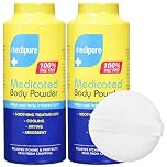 Medipure Medicated Body & Baby Powder 200g (Pack of 2) – 100% Talc-Free Anti-Rash Moisture Absorbing Body Powder with 1 Soft Round Puff – Cooling Dusting Powder for Babies, Kids & Adults